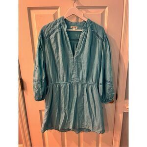 Boteh Australia Blue Gauze Embroidered Side Tie Mini Dress sz 1 or US 4 EUC